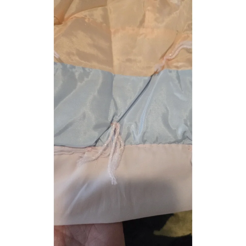 Vintage Handmade Quilt 72x89 Retro Nylon Silky Material Pastel Patchwork Blanket